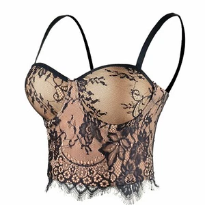 ELLACCI Women's Floral Lace Bustier Crop Top Gothic Corset Bra Tops Apricot - Picture 1 of 9