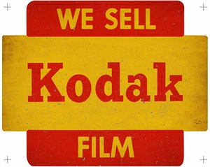 WE SELL KODAK FILM BRIGHT RED YLW HEAVYDUTY USA DOUBLE SIDED METAL ADV AGED SIGN - Picture 1 of 1