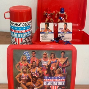 Vintage American Gladiators Plastic Lunchbox With Thermos 1992 Aladdin,Toy,cards - Picture 1 of 18