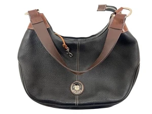 Borsa a mano vintage Dooney & Bourke nera pelle ciottoli bordo marrone hobo tracolla - Foto 1 di 9
