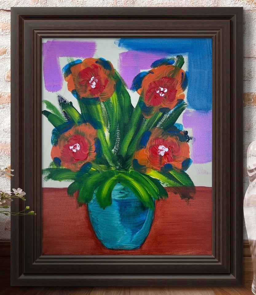 OOAK Thanksgiving Flowers 11x14 Canvas Expressionism Abstract Design Home Art - Image 1 of 4