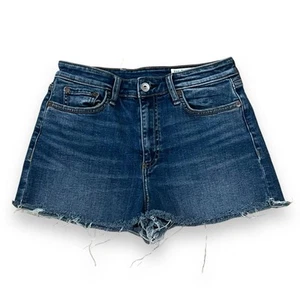 Rag & Bone Nina High-Rise Denim Cut-Off Shorts Size 27 Clover Dark Wash Frayed - Picture 1 of 8