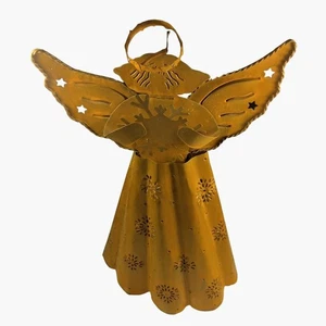 Rustic Angel Luminary Centerpiece Rusted Metal Goth Tall Candle Holder 15 inch - Picture 1 of 10