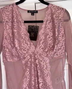 INC International Concept Intimates L Lace Mesh Thong Bodysuit Fairy Pink Sheer - Picture 1 of 24