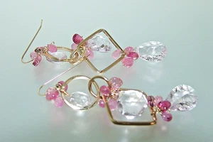 Pendiente Araña Briolette Oro 14K Rosa Amatista Turmalina Zafiro Piedras Preciosas - Imagen 1 de 7