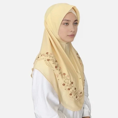 Elegante Mujer Envoltura para la Cabeza Hijabs Gorra Chifón Caliente Dirll Bordado Pañuelo para la Cabeza Mantón Foto 1 de 4