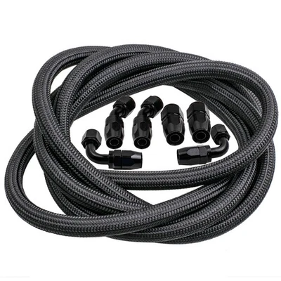 MAXPEEDINGRODS 10AN AN10 12FT Nylon Braided Fuel hose Line + Black Swivel Fitting Hose End Kits