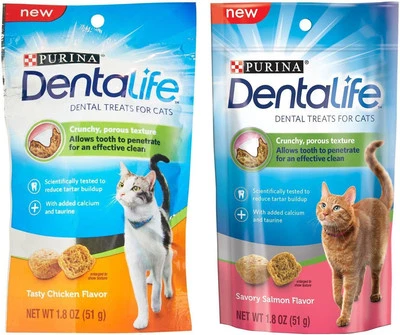 Purina Dentalife Dental Treats For Cats Bundle; Savory Salmon And Tasty Chicken
