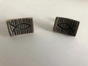James AVERY NICHT MEHR PRODUZIERT große Rindenoptik Ichthus Manschettenknöpfe SILBER   - Bild 1 von 6