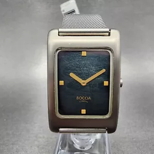 Boccia Titanium Tank Watch Men 26mm Blue Dial Gray Tone Rectangle Mesh Band Runs - Picture 1 of 11