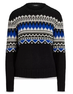 Ralph Lauren Fair Isle Black Multi Wool Sweater Womens 1X Plus - Picture 1 of 5
