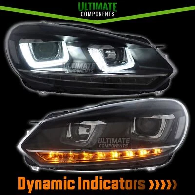 VW Golf MK6 2009-2013 LED DRL Headlights Sequential Indicators Xenon look Style - Image 1 of 4