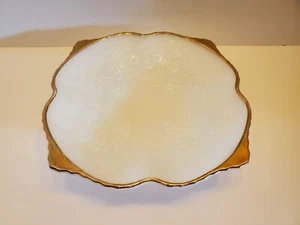 Vintage Milk Glass Fruit Bowl with Gold Trim - Grape Design, Footed, Pedestal - Picture 1 of 8