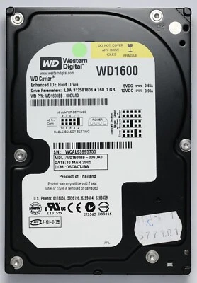 WD Caviar 160GB IDE Desktop Hard Drive Model WD1600BB-00GUA0 P/N WD1600BB-00GUA0 - Image 1 of 2
