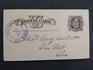 Ohio: Koogle 1885 Postal Card, Violet Postmaster Cancel, DPO Van Wert County - Picture 1 of 3