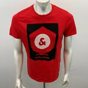 Jack & Jones Core T Shirt Men’s Size Large Cotton Red Short Sleeve Graphic Tee - Picture 1 of 4