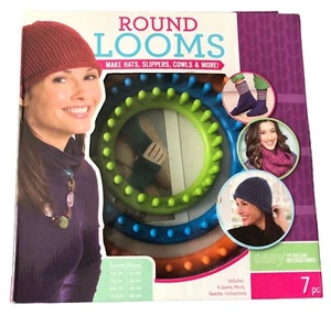 Leisure Arts Round Looms 7 Piece Set 4 Looms 1 Needle, Hook, Manual NEW OPEN BOX - Picture 1 of 15