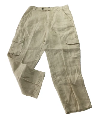 Pantalones Rachel Roy Para Mujer M Caqui Lino 30x27 Carga Pierna Recta Boho Costero Foto 1 de 4