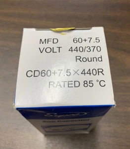 SUPCO CD60+7.5X440R ROUND DUAL RUN CAPACITOR (60+7.5 MFD X 440VAC) - Picture 1 of 4