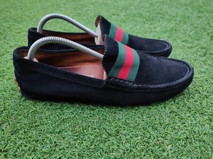 Gucci black suede mens web driving loafers, size 9 UK - Picture 1 of 13