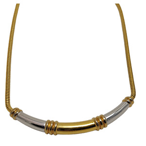 Crown Trifari Collar Choker Necklace Vintage Silver Gold Two Tone Snake Chain 