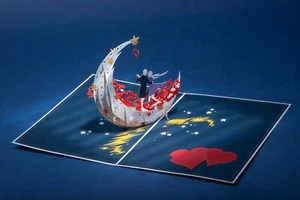 3D A Dance on Moon Boat Pop-up Card, Valentine Gift, Greeting Cards,wedding - Picture 1 of 5