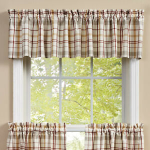 1 Kingswood Off White Deep Red Tan Plaid Rustic Country Valance 72" x 14"