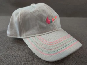 Nike Dri Fit Cap White Neon Pink Rainbow Swoosh Youth Girls Adjustable Strapback - Picture 1 of 13