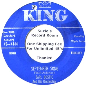 Earl Bostic September Song Clyde Terrell Original King NM Jazz Vocal 45 7" Vinyl - Picture 1 of 3