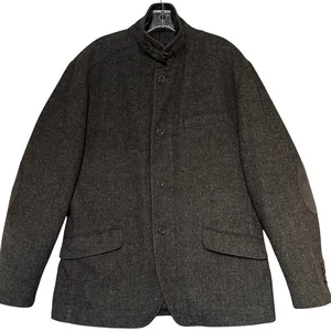 Claiborne Knopfleiste Ellenbogen Patches Reißverschluss Mantel Herren M anthrazit grau Fischgrät - Bild 1 von 15