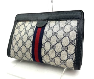 Vintage GUCCI Clutch Tasche Sherry Line GG PVC Leder Navy Handtasche Authentic - Bild 1 von 19
