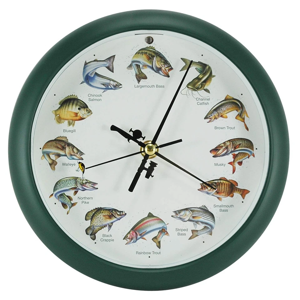 Splashing Gamefish Clock 8 Inch Hourly Action Fishing Sounds