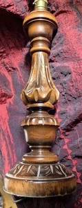 Vintage Antique Wooden Hand Carved Candlestick Table Lamp H43cm Bayonet Fitting - Picture 1 of 21