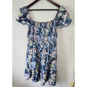 Gap 100% Cotton Floral Colorful Lined Ruched Stretchy Spring Summer Dress XL - Picture 1 of 11