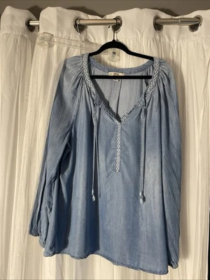 Vintage America Blues Womens XL Boho Lyocell Carmella Top Artic Blue Wash Raglan - Imagem 1 de 4