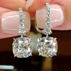 Pendientes colgantes de diamantes blancos certificados de 4,00 quilates en plata de ley 925 - Imagen 1 de 4