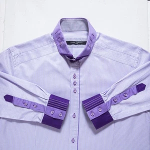 GUIDE LONDON Shirt Mens Large Long Sleeve Purple Stripe Contrasting Collar Cuffs - Picture 1 of 14