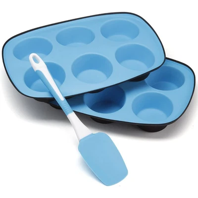 Silicone Muffin Tray Moulds Non Stick Cupcake Yorkshire Pudding Bakeware Baking - Image 1 of 4