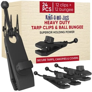 24 Pack - Tarp Clips Heavy Duty Lock Grip & Tarp Tie Downs Bungee Cords with ... - Picture 1 of 8