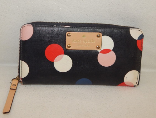 Portafoglio Kate Spade WLRU1970 Zip Around Fisarmonica Blu Navy Pelle Cerchi Pochette