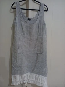EUPHORIA MADE IN NZ LINEN COTTON BLEND COTTAGECORE DRESS SIZE 14-16 STRIPED EUC - Picture 1 of 11