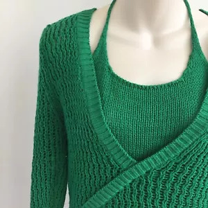 Vintage Green Crochet Knit Halterneck Top Sz 10/12 Retro 60s 70s Y2K Boho Hippie - Picture 1 of 17