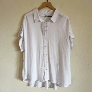 Jane + Delancey Women’s Short Sleeve Button Down Shirt Plus Size 2X White Rayon - Picture 1 of 7
