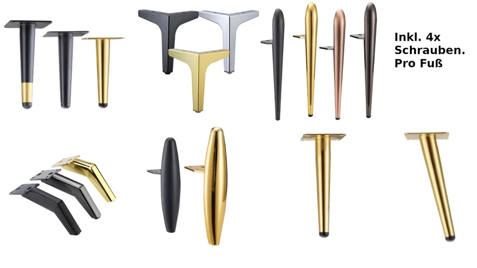 Möbelbeine Sofa Beine Stuhl Füße 12cm 15cm Metall gold schwarz anthrazit kupfer - Bild 1 von 1
