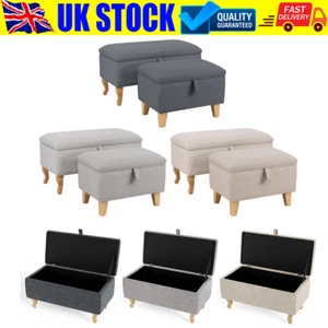 Upholstered Footstool w/ Storage Bench Chair Ottoman Pouffe Seat Stool Box UK - Picture 1 of 13
