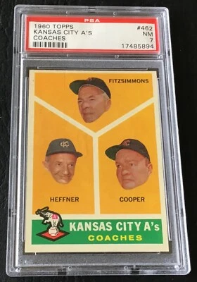 1960 Topps Baseball Trading Card #462 Kansas City Athletics Coaches  PSA 7 NM - Image 1 of 2