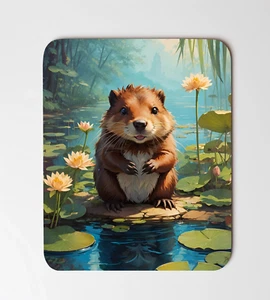 Cute Beaver Blue Pond Art Desk Mat Mouse Pad 8"x9.5" Non Slip Rectangle Mousepad - Picture 1 of 1
