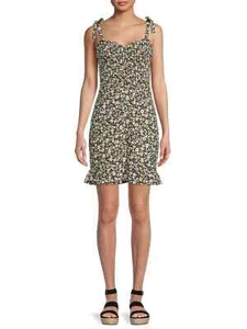 No Boundaries Juniors’ Smocked Bodycon Dress XXL (19) Black Floral Print - Picture 1 of 4