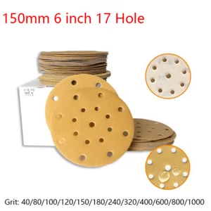 150mm 6 inch 17 Hole Sanding Discs 40 to 1000 Grit Wet and Dry Yellow Sandpaper - Picture 1 of 7
