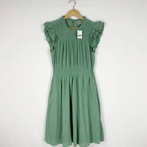 J Crew Factory Womens Gauze Flutter Sleeve Mini Dress Small Eucalyptus Green - Picture 1 of 15